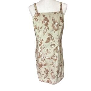 Y2K Faded Glory 100% Cotton Tan Brown Floral Overall Jumper Dress Size M Cottage